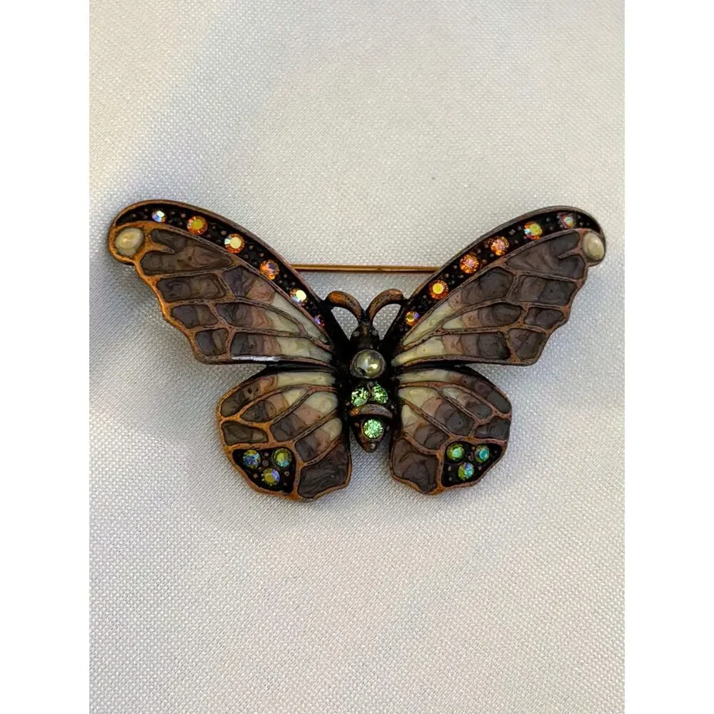 Vintage Joan Rivers Butterfly Pins • Set of 6 • Plique A Jour • Rhinestone • En